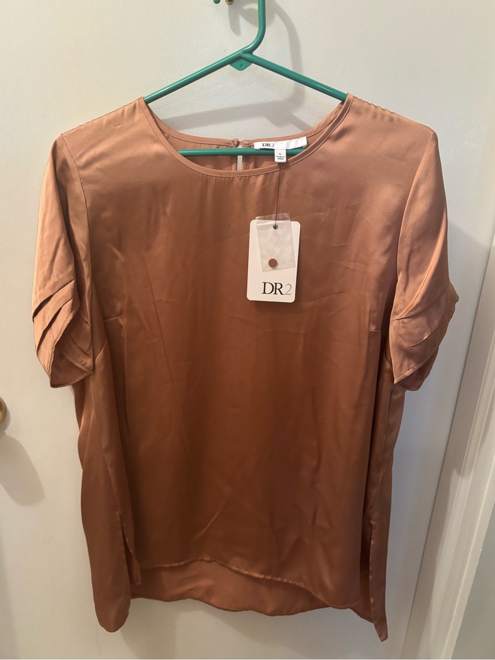 DR2 Satin Short Sleeve Blouse in Copper Brown